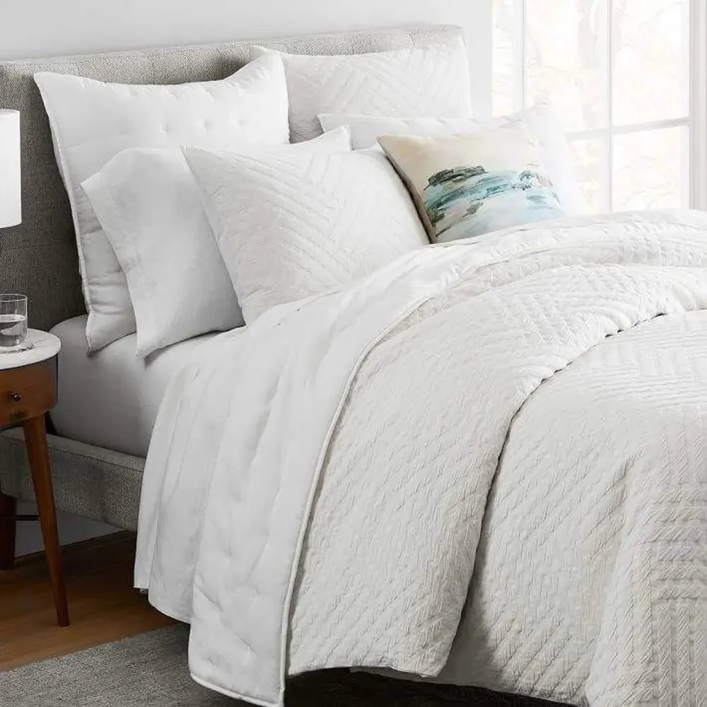 TWO West Elm Parquet Standard Shams Crisp White Decor Sham Geometric Classic